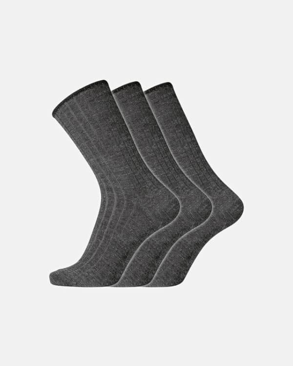 3-pak "no elastic" strømper | uld | mørk grå